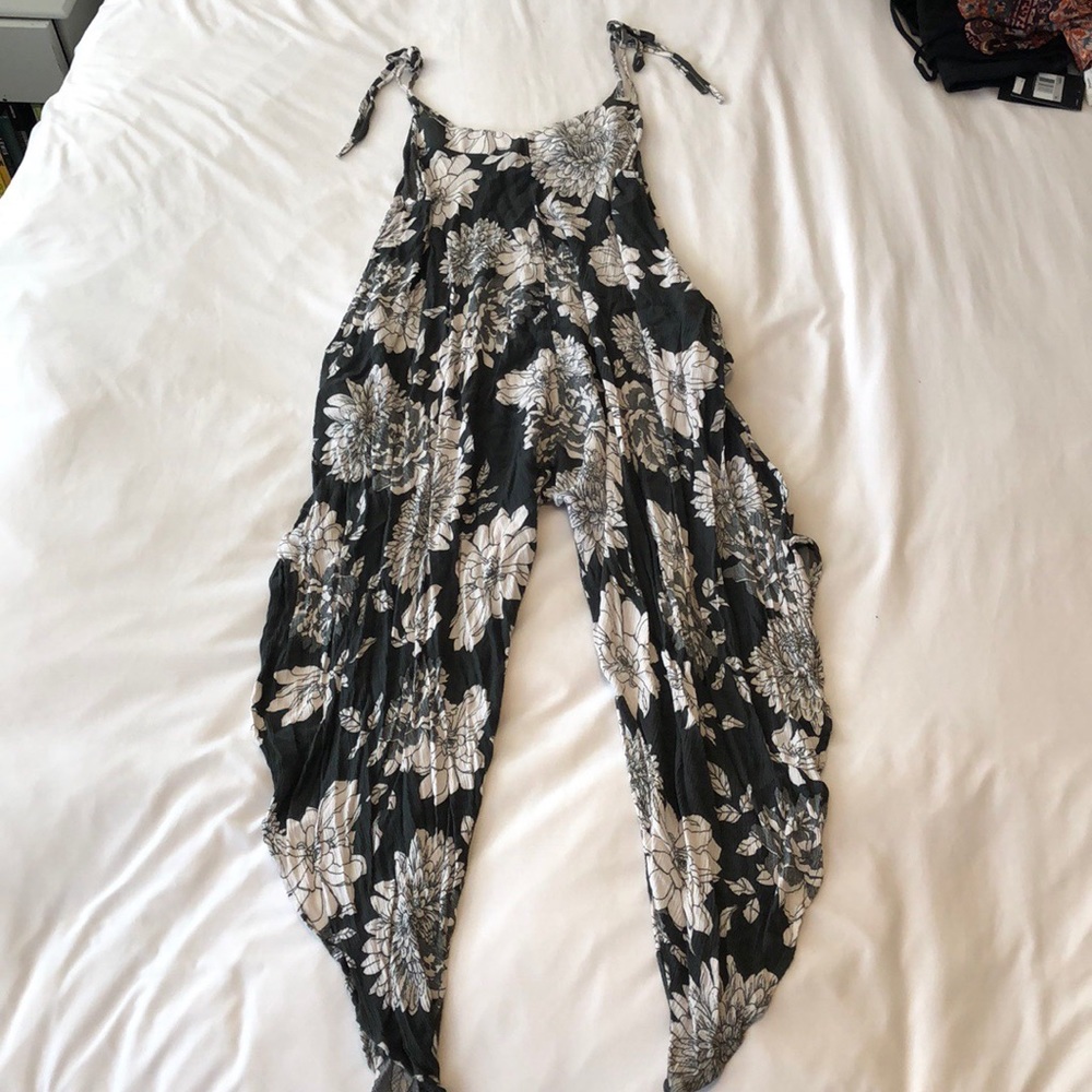 Hunter green and white floral jumpsuit